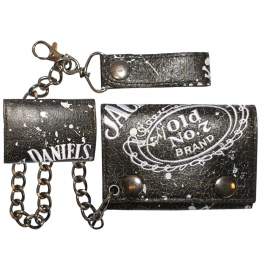 Jack Daniel's - Trifold Wallet with Chain with leather Loop - Black/Brown PU leather