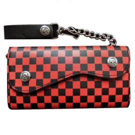 Rock Daddy - Wallet with Skull Buttons and Chain - Black/Red Checkerend Design
