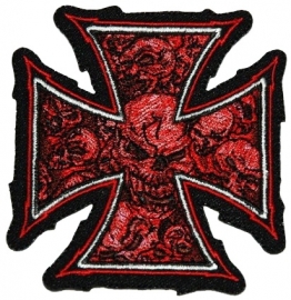 128 - LARGE PATCH - Iron / Maltese Cross with Red Skulls