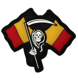 VELCRO/PVC PATCH - Grim Reaper with Belgian Flags - Belgium - België - la Belgique