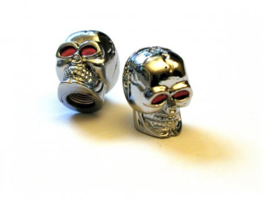 Valve Caps - Silver Skulls with Red Eyes