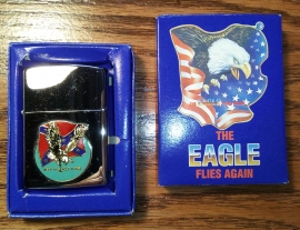 THE EAGLE FLIES AGAIN - Lighter - Keep The Eagle Flying - Round - Rebel Flag & Attackin' Eagle