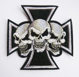 small PATCH - WHITE Maltese Cross with 3 Skulls