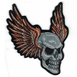 medium PATCH - Grey SKULL with ORANGE WINGS