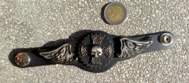 Vest Extender - Double Leather - Celtic Cross with Half Skull
