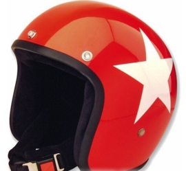BANDIT - Jet Open Face Helmet - Star Design [Shiny Red  Helmet with White Star and full BLACK Interior]