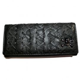 Black Wallet with Snap Button Closure - Crossed Skull Design