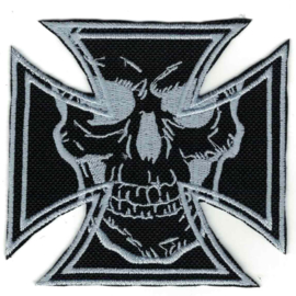 PATCH - Maltese Cross with One Skull - GREY / SILVER