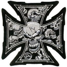 Lethal Threat - BACKPATCH - Iron / Maltese Cross with Grey Skulls