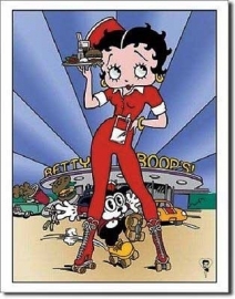 Betty Boop - Large Metal Plate / Tin Sign - Betty Boop's Waitress on Rollerskates