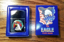 THE EAGLE FLIES AGAIN - Lighter - Keep The Eagle Flying - Round - Rebel Flag & Screamin' Eagle Head