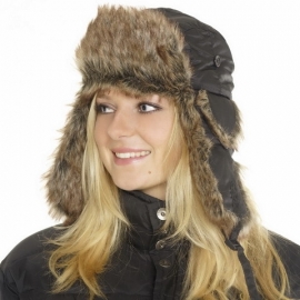 Fur and Polyester Hat - Black