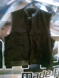 Black Vest with Leather Details - DENIM - Mandarine Cut Off