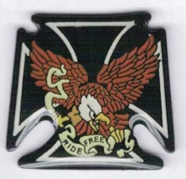 P199 - PIN - Eagle with Maltese Cross -  RIDE FREE Banner