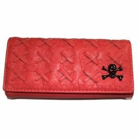 Pink Wallet with Snap Button Closure - Crossed Skulls Design