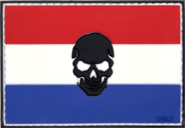 032 - VELCRO/PVC PATCH - Dutch Flag with Skull - Holland - Nederland - Netherlands
