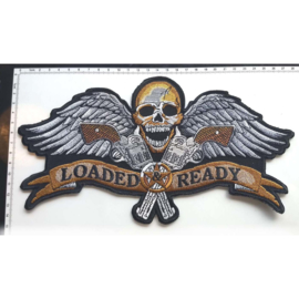 BACKPATCH - LOADED & READY - Skull with wings and guns