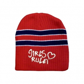 Red Beanie with Stitching Girls Rule 