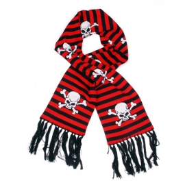 Red/Black Striped Scarf with Skulls and Crossed Bones