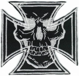 248 - PATCH - Maltese Cross with One Skull - WHITE