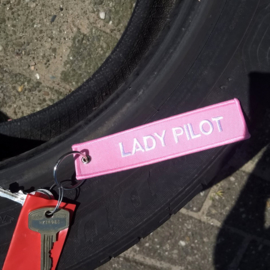 Embroided Keychain - Pink & White  - LADY PILOT - REMOVE BEFORE FLIGHT