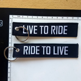 Embroided Keychain - Black & White - LIVE TO RIDE - RIDE TO LIVE