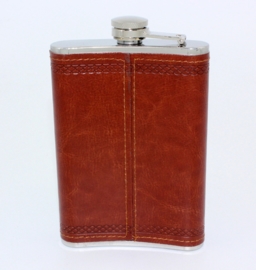 Jack Daniel's - FLASK - Brown Leather Look with Golden Logo - Stainless - 9 oz / approx. 266ml