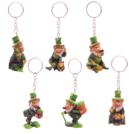 Set 6 x Sleutelhanger Ierse St Patrick’s Day Gelukskabouters Met Goud En Geluksklavers