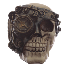 Steampunk schedel met bronskleur mechanische bril ooglap