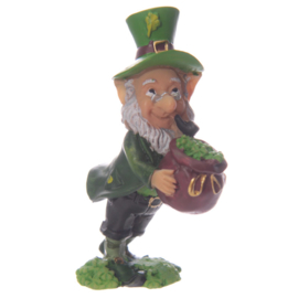 Ierse St Patrick’s Day Gelukskabouter Leprechaun met zak Klavers