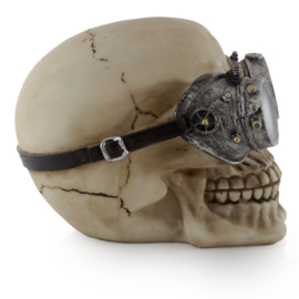 Steampunk schedel met zilverkleurige mechanische bril
