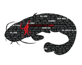 Vissticker Meerval 9 x 5 cm Silure Sumec Silurus Glanis Catfish Siloro Harcsa Zwart Rood Contour