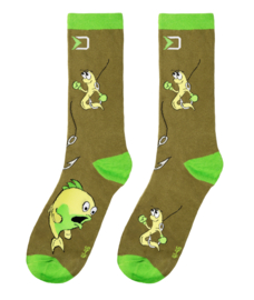 2 Paar Happy Fish Worm Socks in Cadeaublik One Size Mt 41 – 46 Vissokken Gift Cadeau Vis Blik Sokken