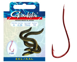 10 x Paling Onderlijn 70 cm 28/00 Haakmaat 6 Rode Haak Aal Palinghaak Palinghaken Palingonderlijnen