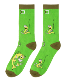 2 Paar Happy Fish Worm Socks in Cadeaublik One Size Mt 41 – 46 Vissokken Gift Cadeau Vis Blik Sokken