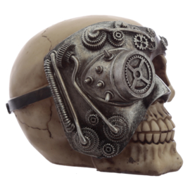 Steampunk schedel met zilverkleur mechanische bril ooglap