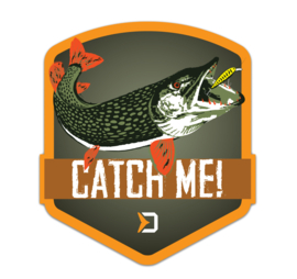 Vissticker Catch Me! Snoek 9 x 8 cm Contour Vis Sticker Vrijstaand Roofvis Vissen Snoeksticker Auto