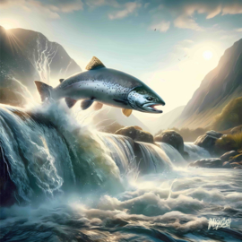 Vis Schilderij ‘Wild Salmon’ 60 x 60 cm Metal Printed Fish Art Zalm Afbeelding Muur Vissen Muurfoto