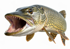 Vissticker Snoek Open Bek 15 cm Links Vis Sticker Tanden Vissen Snoeksticker Bootsticker Roofvissen