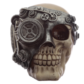 Steampunk schedel met zilverkleur mechanische bril ooglap