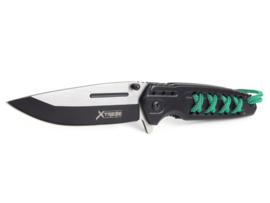 X-Treme Black & Green Rope Knife RVS Zakmes+ Paracord Assisted Flipper Assist Roestvrijstaal Klapmes