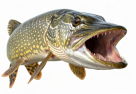 Vissticker Snoek Open Bek 15 cm Rechts Vis Sticker Tanden Vissen Snoeksticker Bootsticker Roofvissen