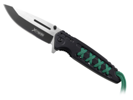 X-Treme Black & Green Rope Knife RVS Zakmes+ Paracord Assisted Flipper Assist Roestvrijstaal Klapmes