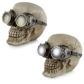 Steampunk schedel met zilverkleurige mechanische bril