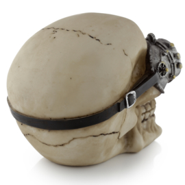Steampunk schedel met zilverkleurige mechanische bril
