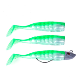 3 x roofvis shads 9 cm groen + loodkop 13 gram