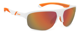 Polaroid® White & Orange Half Rim SportZonnebril Verstelbare Poten + Neus Halfopen Sport Zonnebril