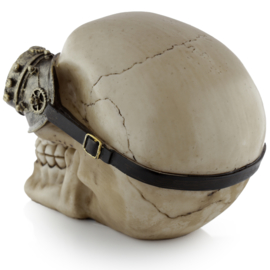 Steampunk schedel met groen koperen mechanische bril