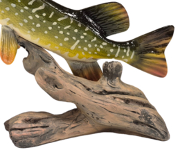 3D Real Fish Trophy Snoek 48 cm Levensecht Beeld Snoekbeeld Trofee Visbeker Sokkel Groen Natuurlijk
