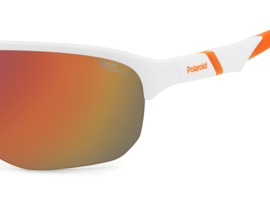 Polaroid® White & Orange Half Rim SportZonnebril Verstelbare Poten + Neus Halfopen Sport Zonnebril